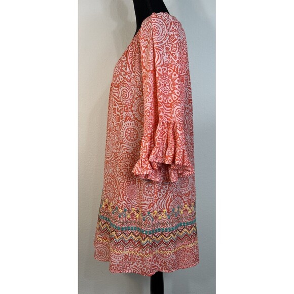 Anthropologie Uncle Frank Orange Embroidered Ruffle Mini Dress S (2/4) Geo Boho - Picture 6 of 10